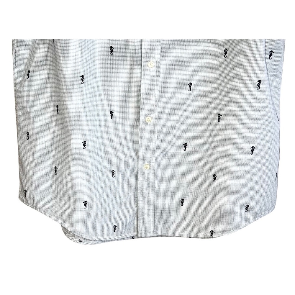 Chaps Shirt Men’s Size L White Black Checks Seahorses Button Front Short Sleeve - Picture 5 of 6
